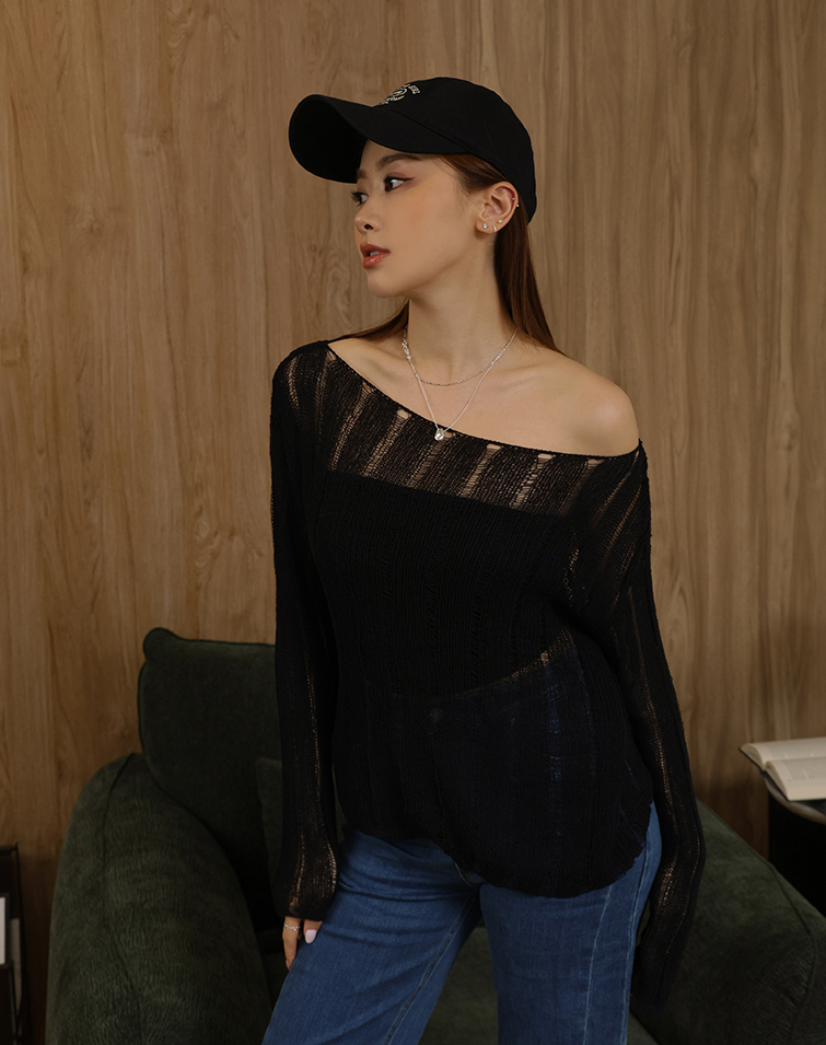 KNIT STRIPE SHEER TOP
