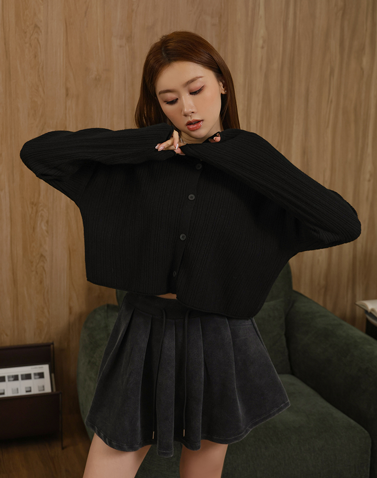 SOLID RIBBED KNIT CARDIGAN