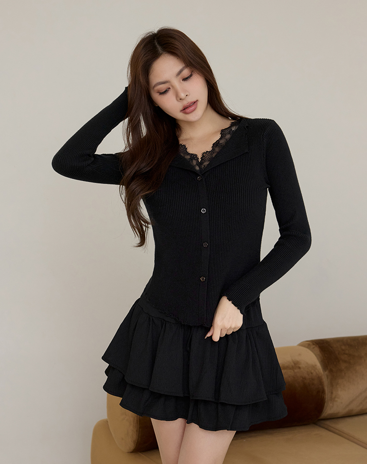 FRENCH RUFFLED LACE KNIT TOP