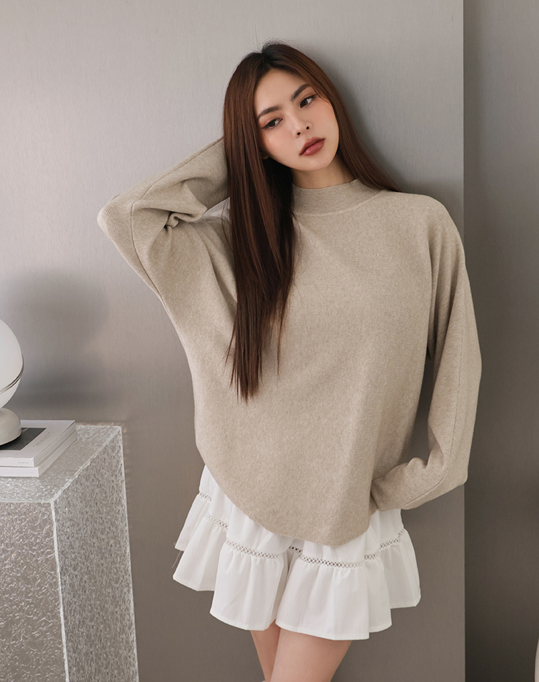 ELEGANT RIBBED MOCK NECK KNIT TOP