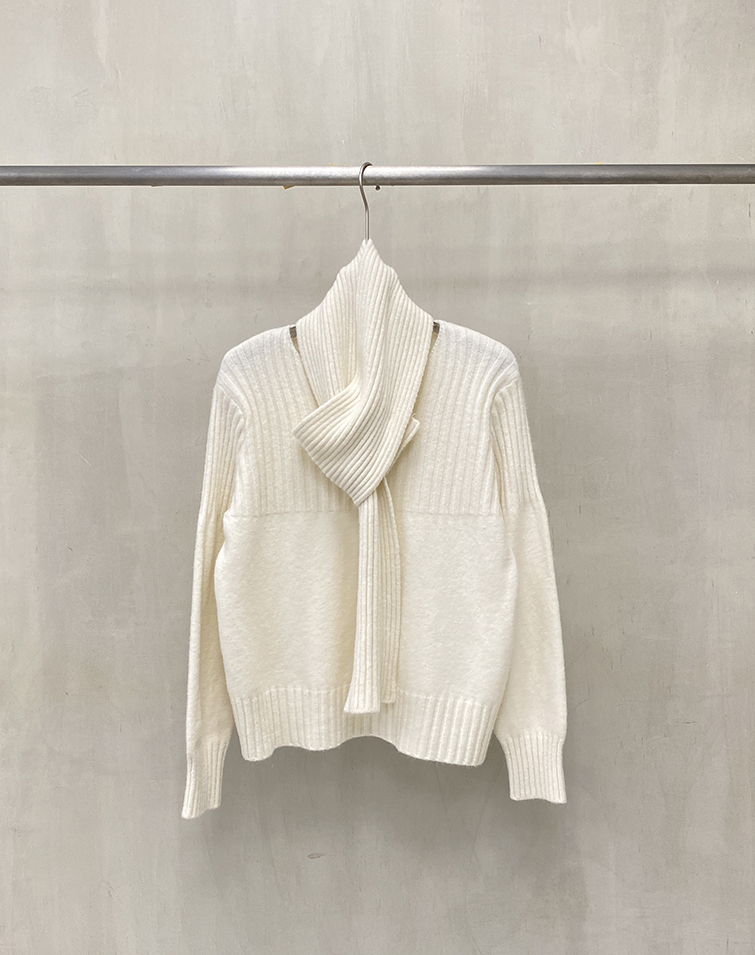 TRENDY MIXED-FABRIC MOCK NECK KNIT TOP