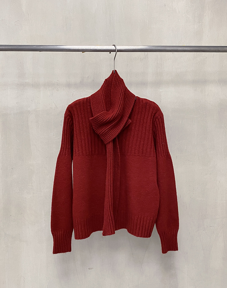 TRENDY MIXED-FABRIC MOCK NECK KNIT TOP