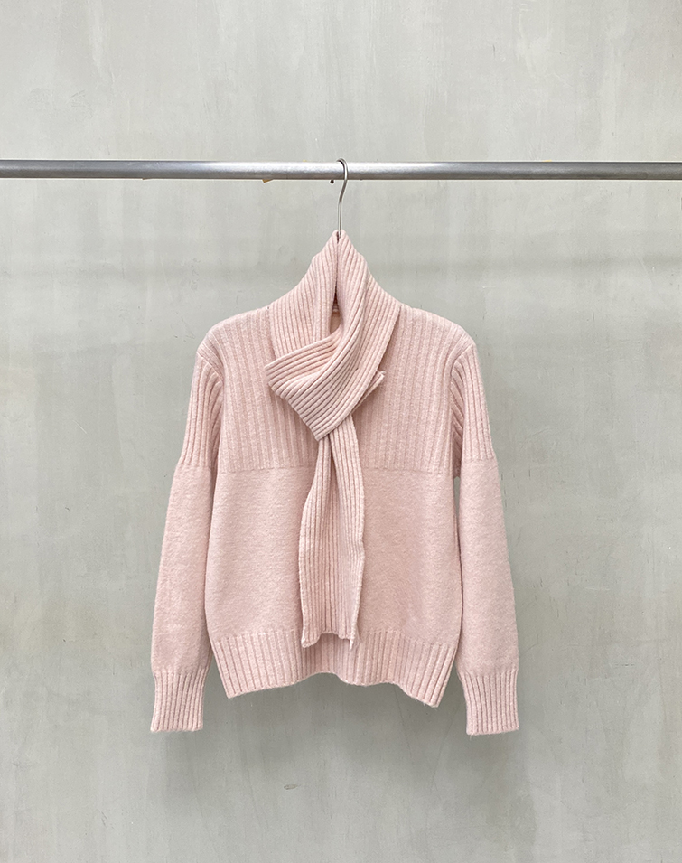 TRENDY MIXED-FABRIC MOCK NECK KNIT TOP