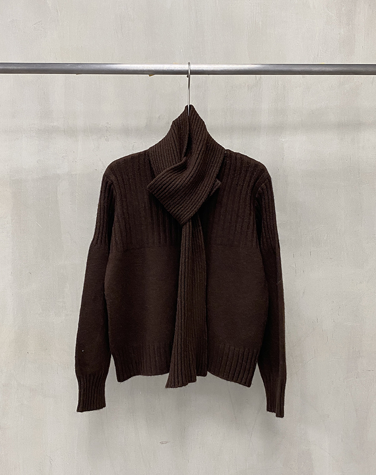 TRENDY MIXED-FABRIC MOCK NECK KNIT TOP