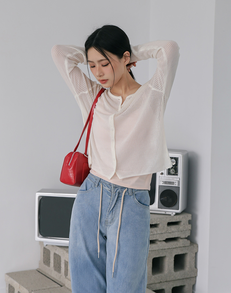 SUMMER SHEER STRIPED BUTTON TOP