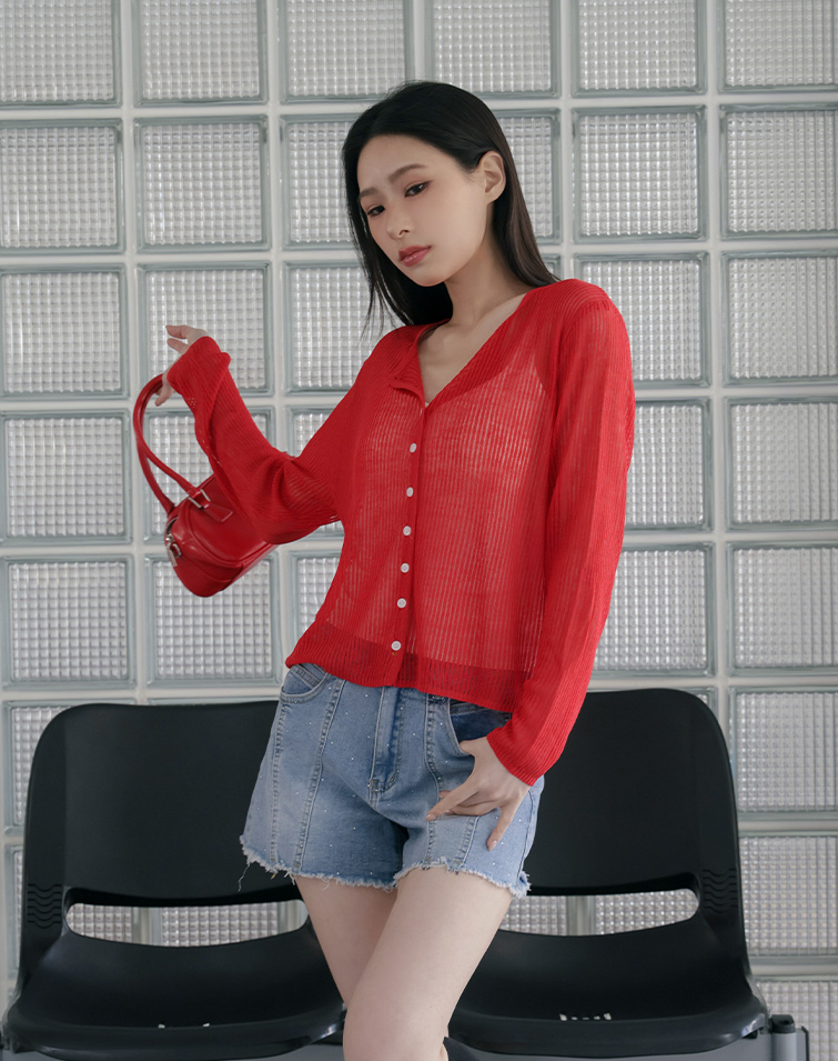 SUMMER SHEER STRIPED BUTTON TOP