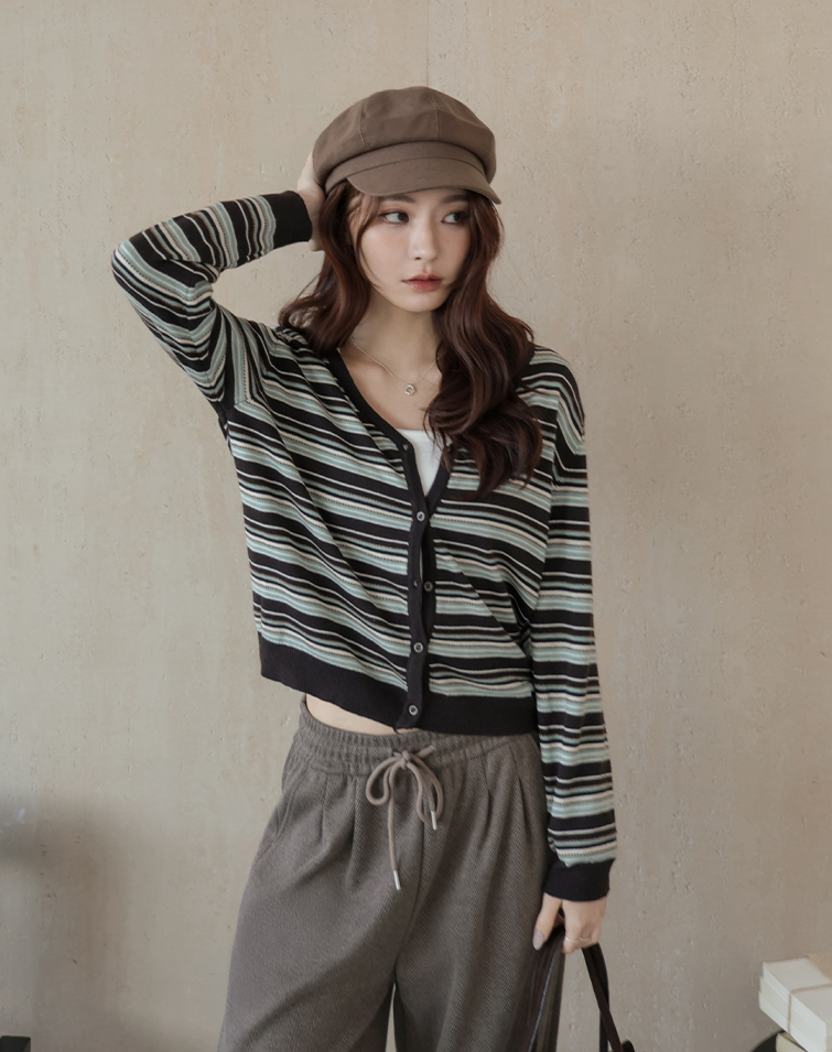 STRIPED BUTTONED CARDIGAN