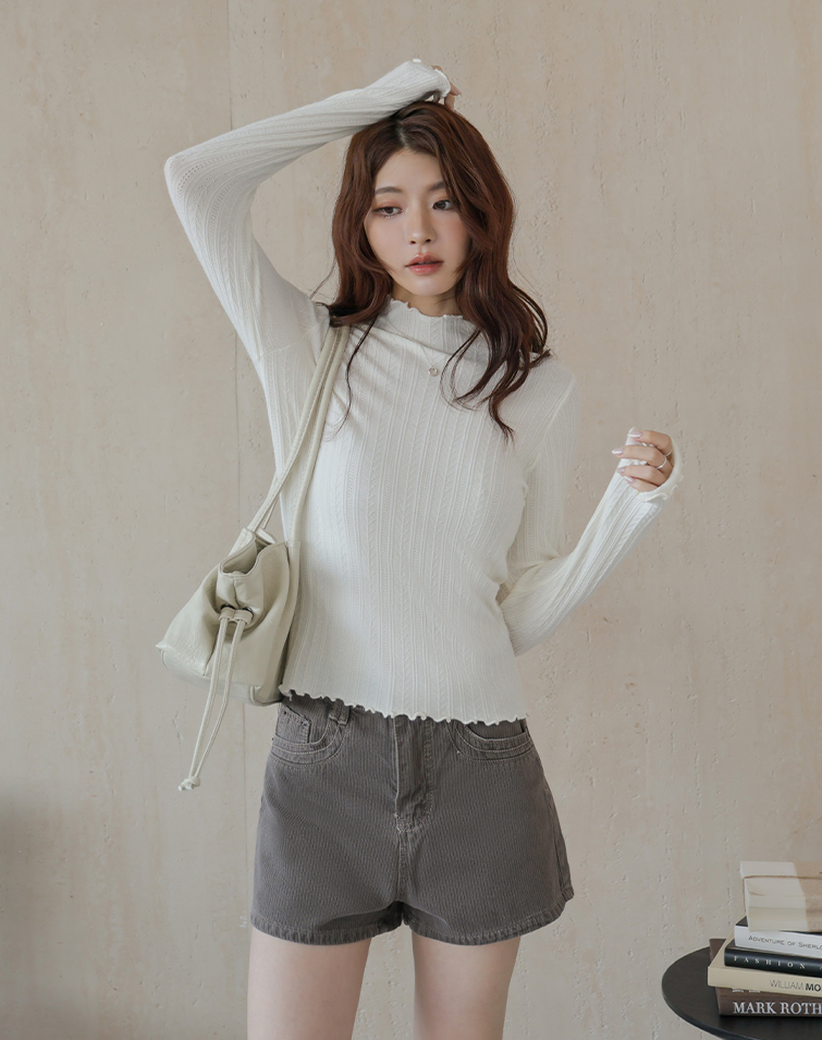 JACQUARD-PATTERN MOCK-NECK TOP