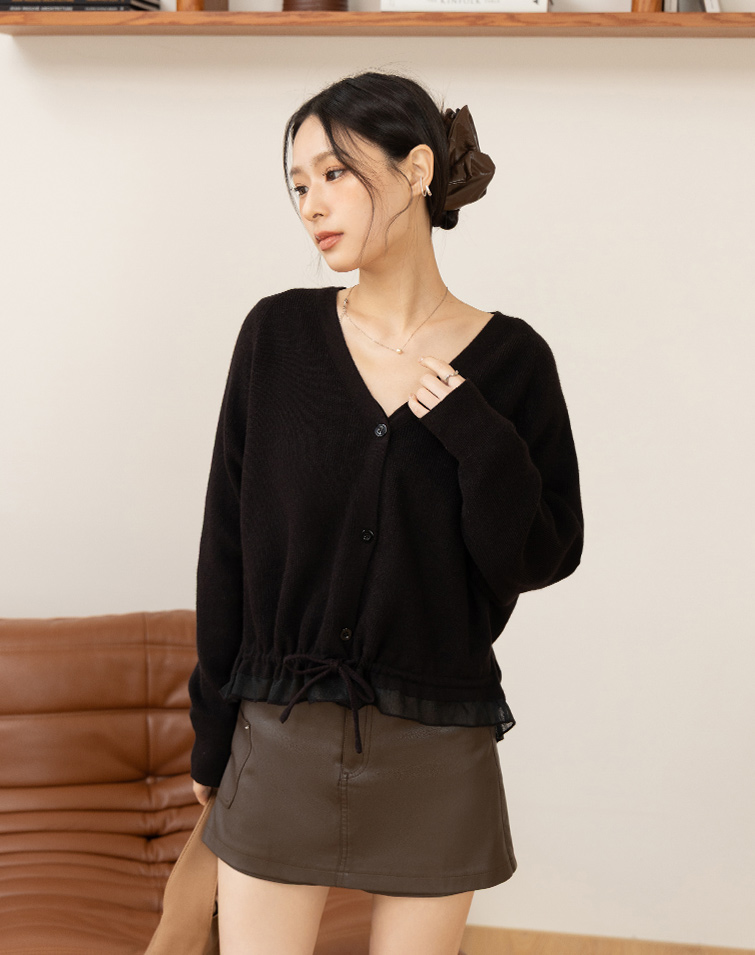 TULLE-SPLICED CINCHED TOP
