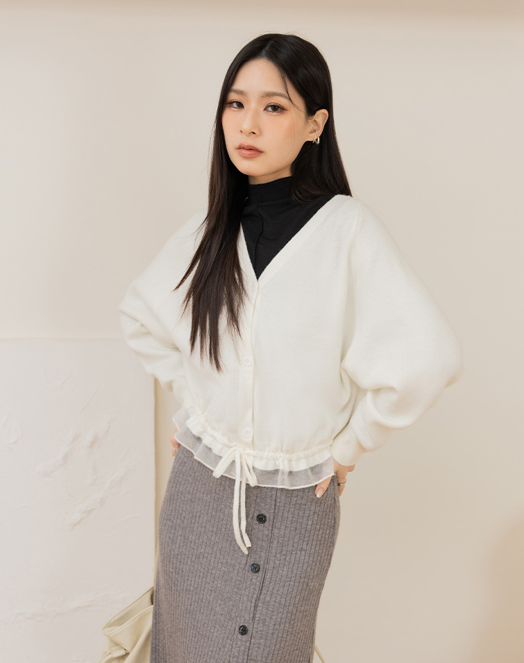 TULLE-SPLICED CINCHED TOP
