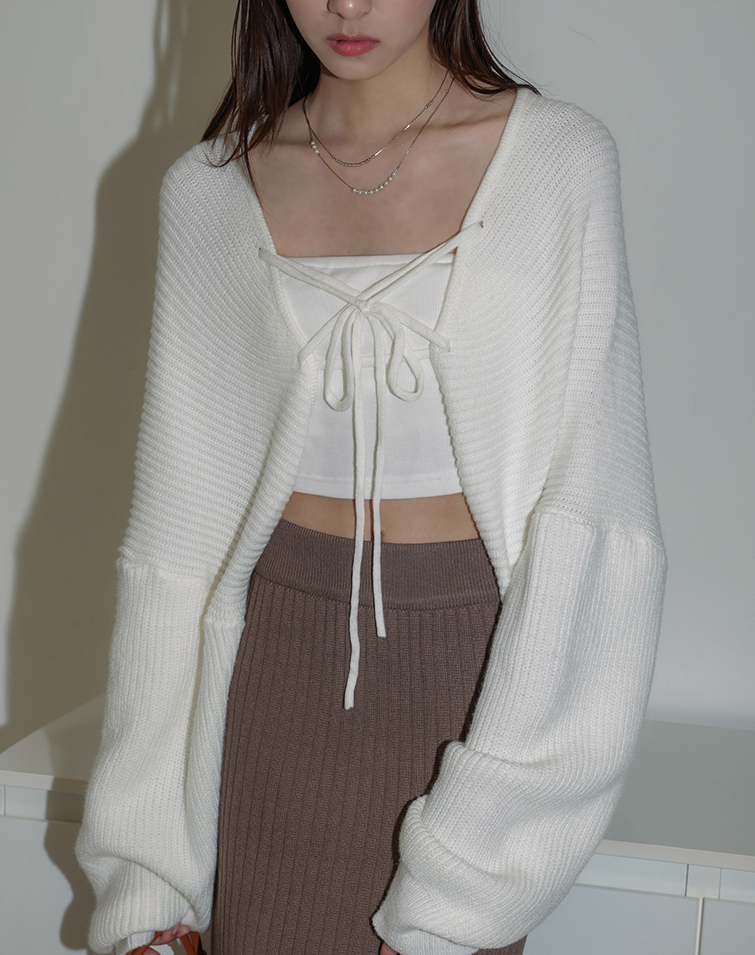 FRONT TIE WIDE-SLEEVE KNIT CARDIGAN