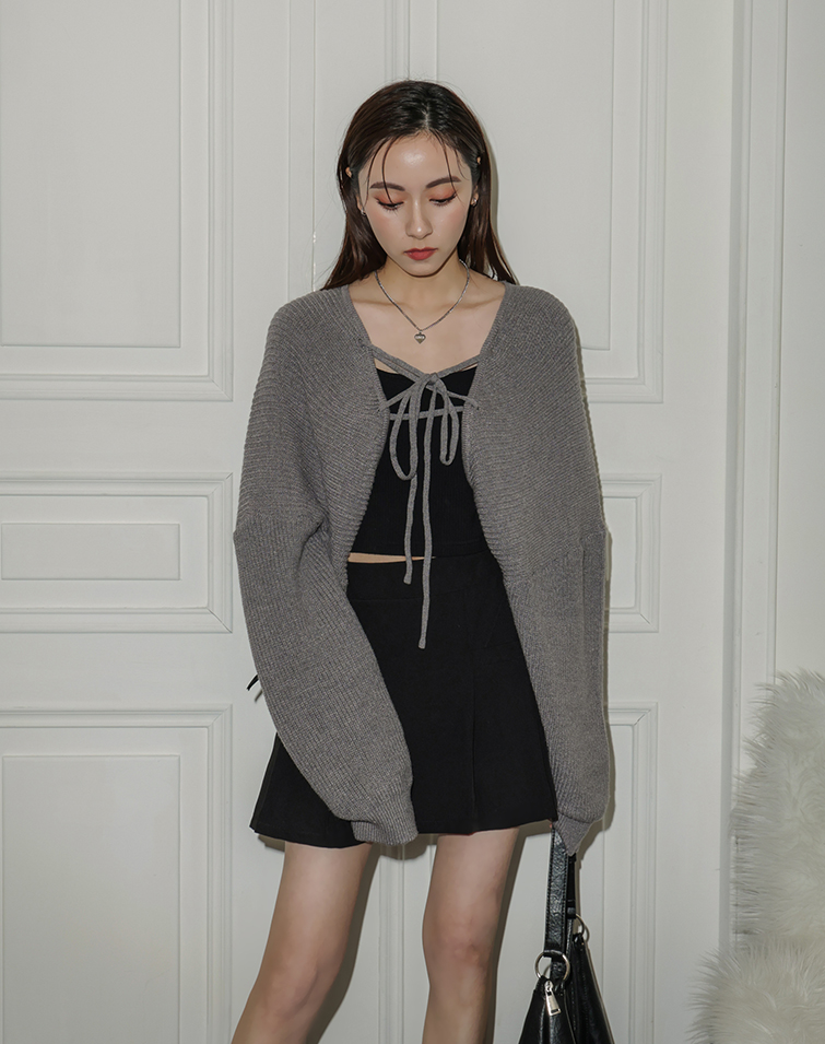 FRONT TIE WIDE-SLEEVE KNIT CARDIGAN