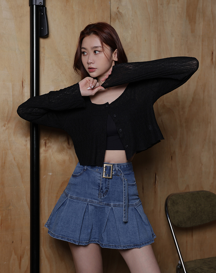 WRINKLED TEXTURE SHEER LONG-SLEEVE BLOUSE