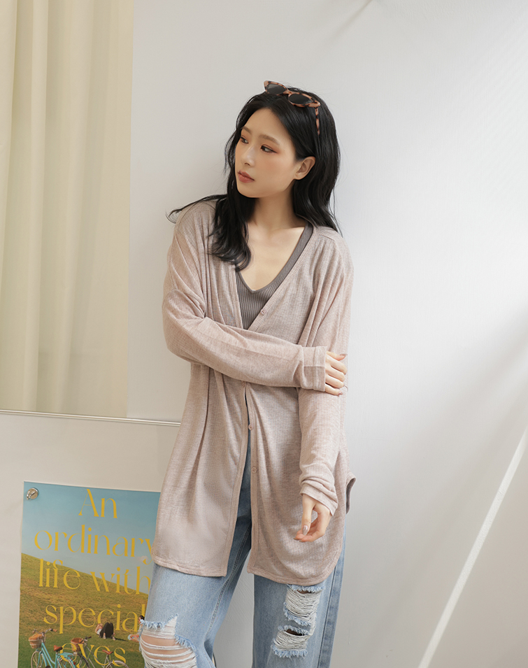SHEER RIBBED LONG-SLEEVE BLOUSE