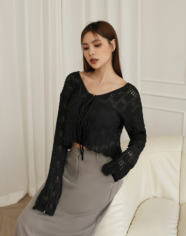 FRENCH LACE FLORAL TIE-WAIST COVER-UP