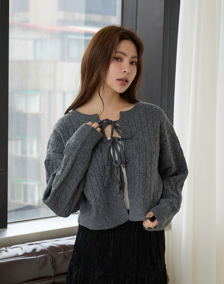 TIE-WAIST CABLE KNIT CARDIGAN