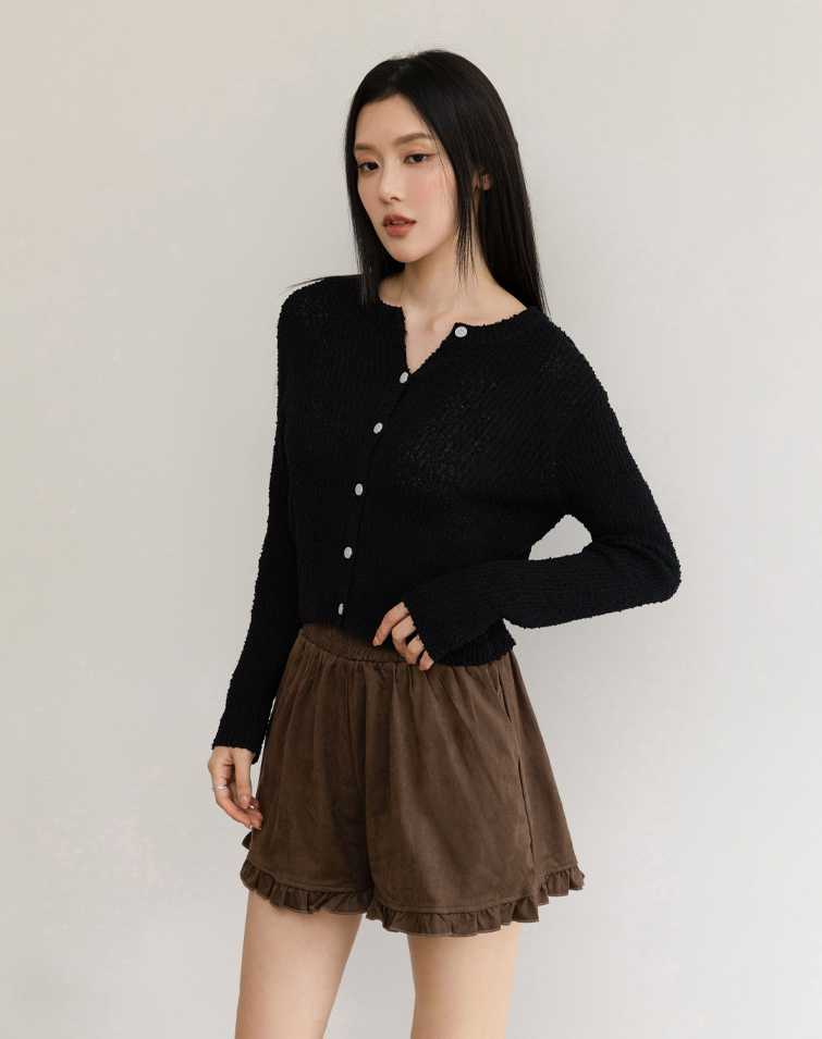 BOUCLE-YARN BUTTONED CARDIGAN