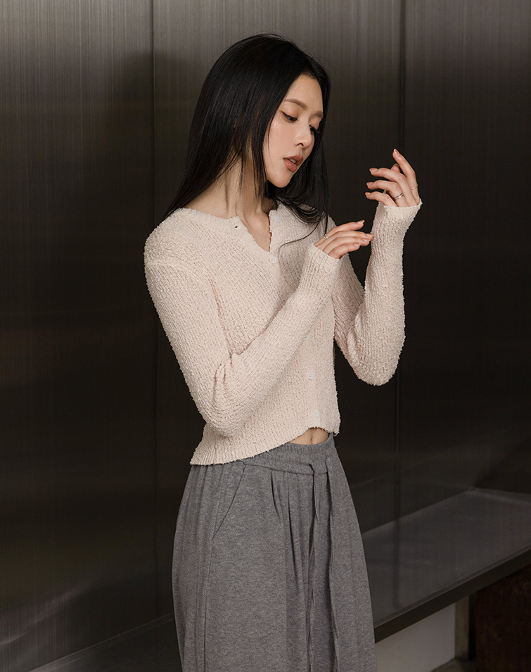 BOUCLE-YARN BUTTONED CARDIGAN