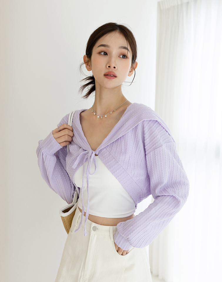 SAILOR COLLAR RIBBED CARDIGAN