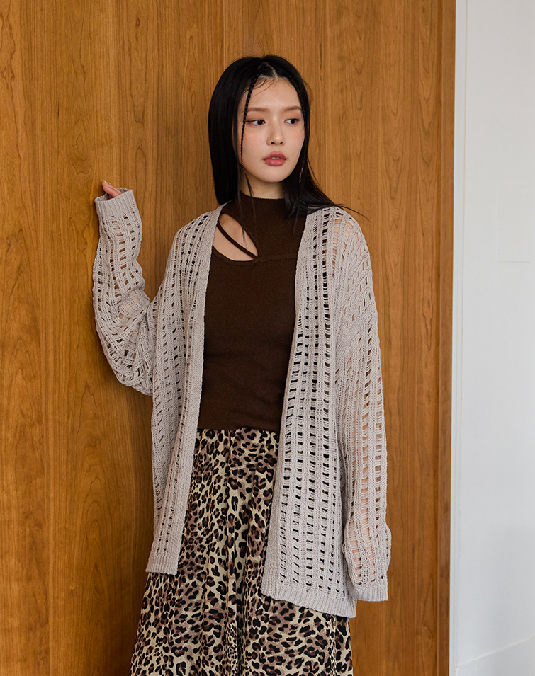ELEGANT HOLED KNIT LONG-SLEEVE COVER-UP