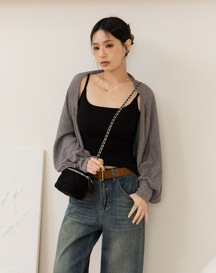 MIT Cloud-Textured Balloon-Sleeve Cardigan