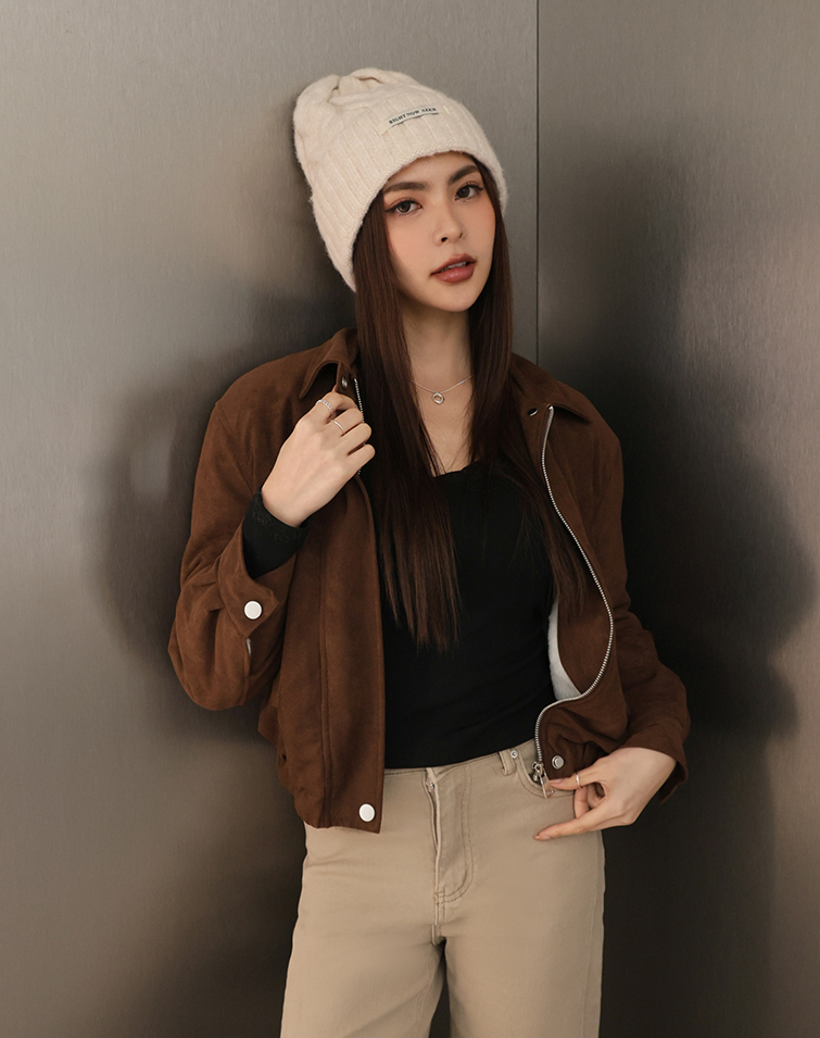 CREAMY FLEECE SUEDE COLLAR JACKET