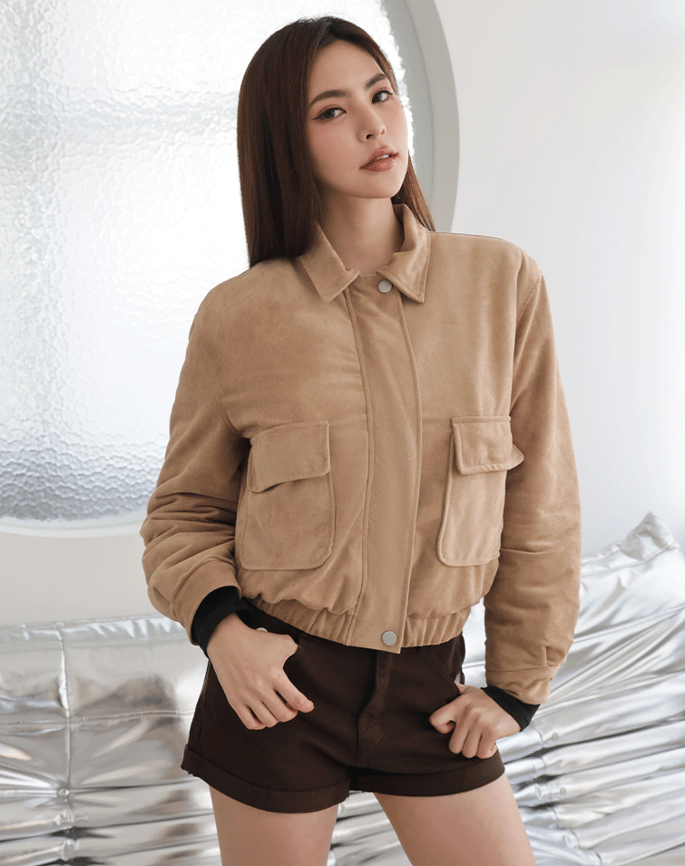 CREAMY FLEECE SUEDE COLLAR JACKET