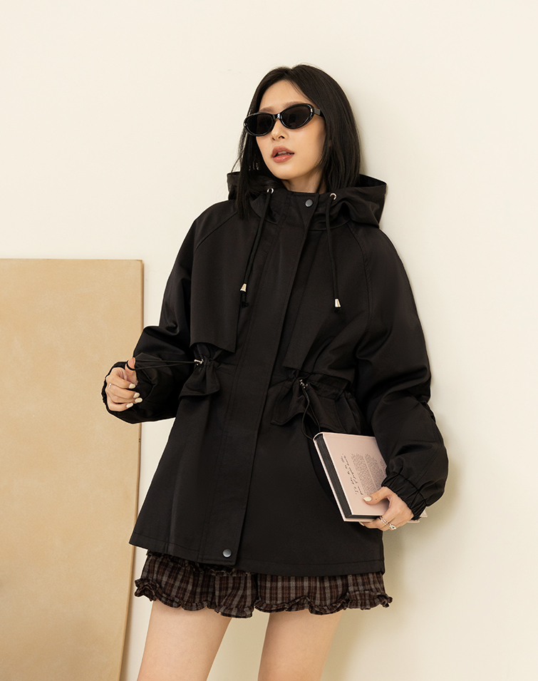 HOODED DRAWSTRING TRENCH COAT