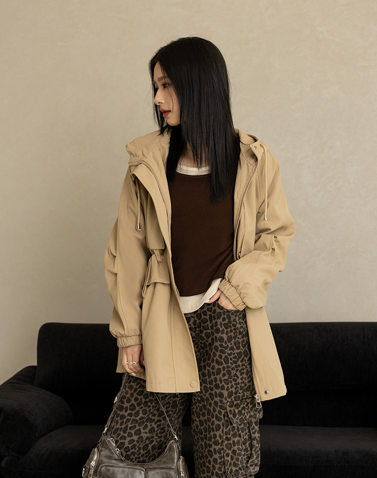 HOODED DRAWSTRING TRENCH COAT