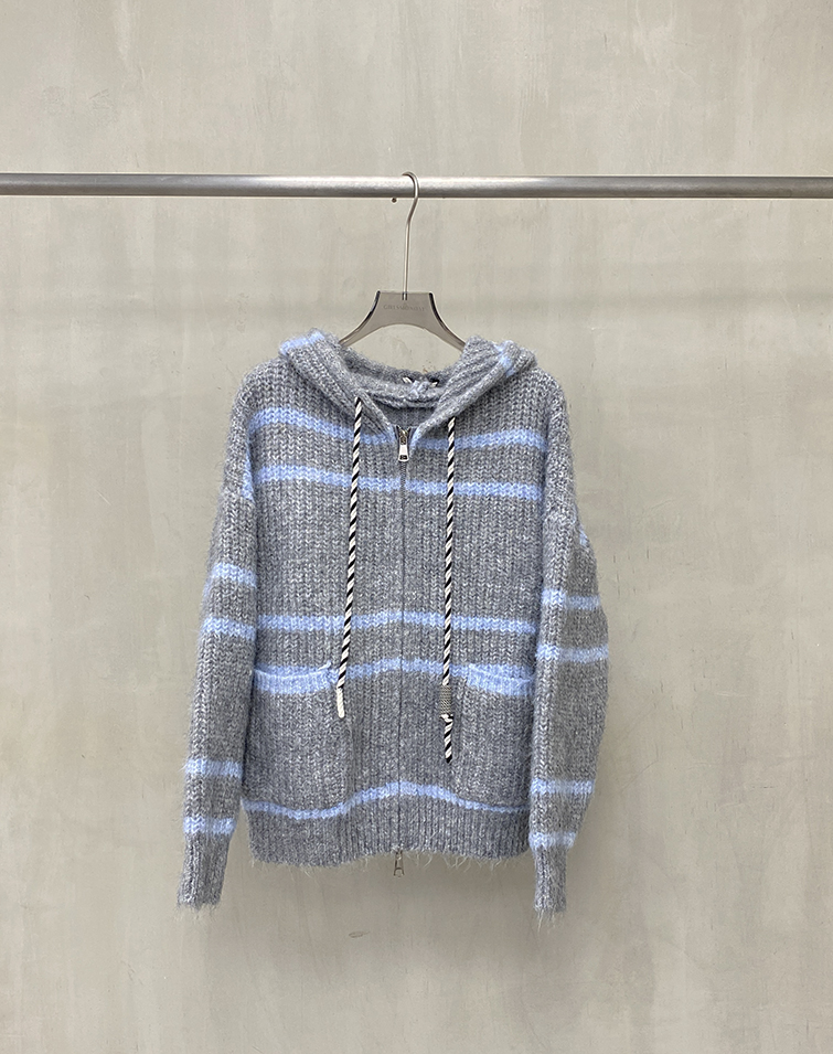 CONTRAST STRIPES CASHMERE HOODIE