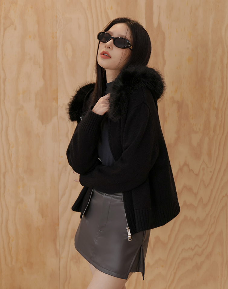 SNOW-FUR COLLAR KNIT JACKET
