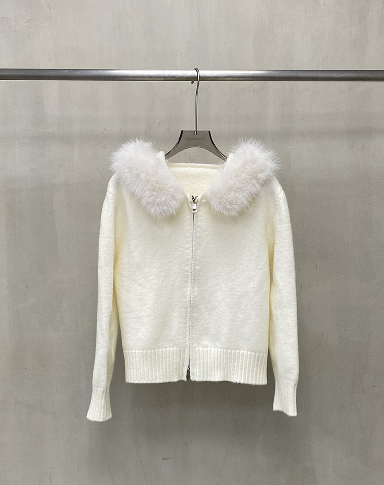 SNOW-FUR COLLAR KNIT JACKET