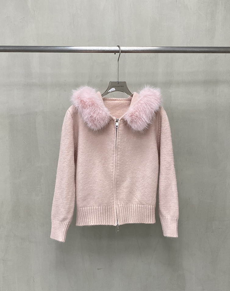 SNOW-FUR COLLAR KNIT JACKET