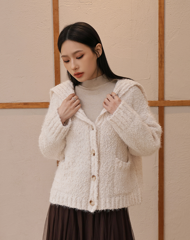 MOHAIR BUTTON COLLAR CARDIGAN