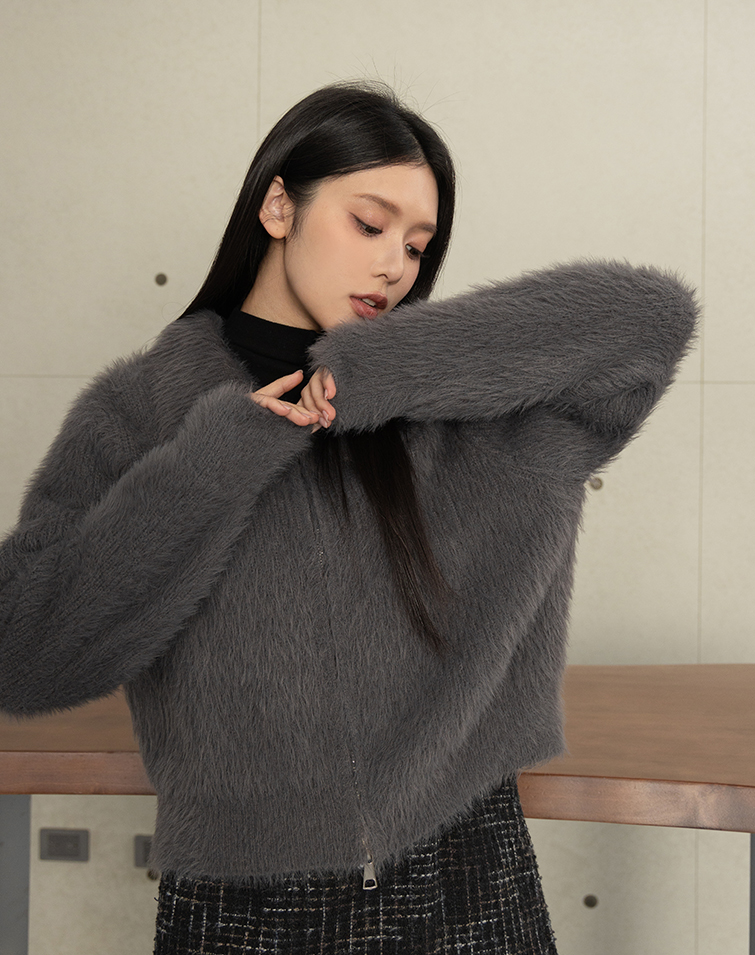 COLLAR MOHAIR KNIT CARDIGAN