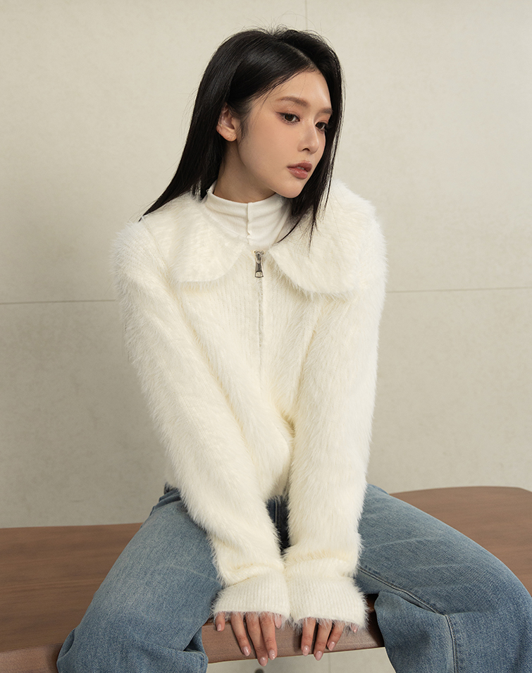 COLLAR MOHAIR KNIT CARDIGAN