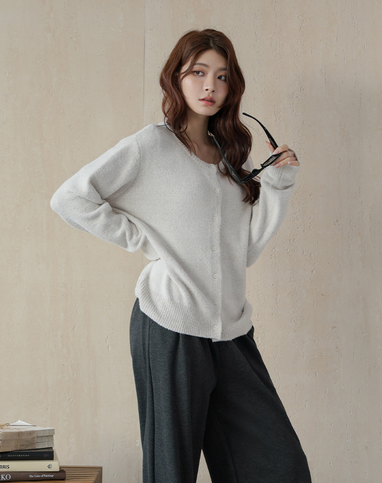 CREAMY-MINK BUTTONED CARDIGAN