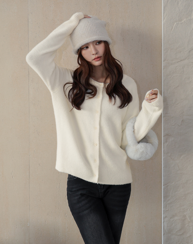 CREAMY-MINK BUTTONED CARDIGAN