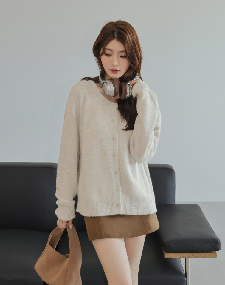 CREAMY-MINK BUTTONED CARDIGAN