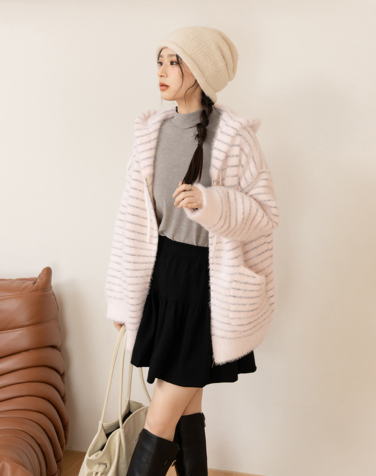 MILKY-MATTE STRIPED HOODED JACKET