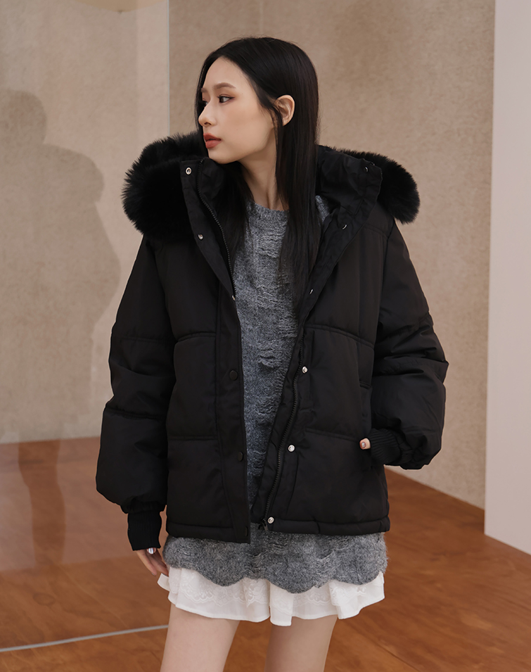 FLUFFY HOODED PUFFER JACKET