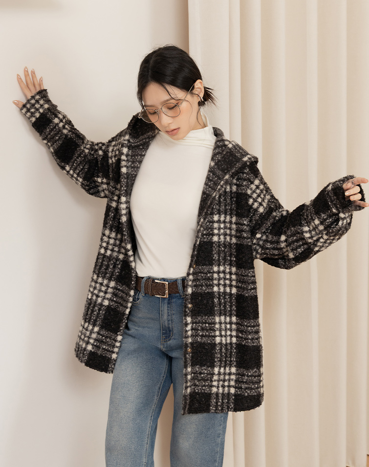 Teddy Fuzzy Plaid Hooded Jacket