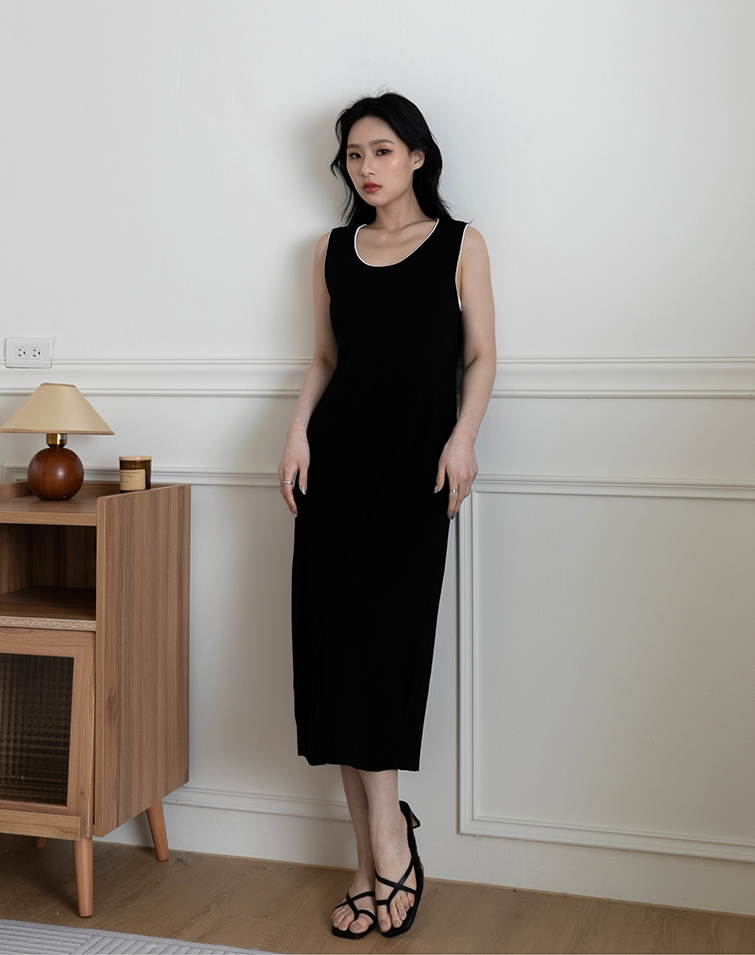 CONTRAST TRIM ROUND NECK TANK DRESS