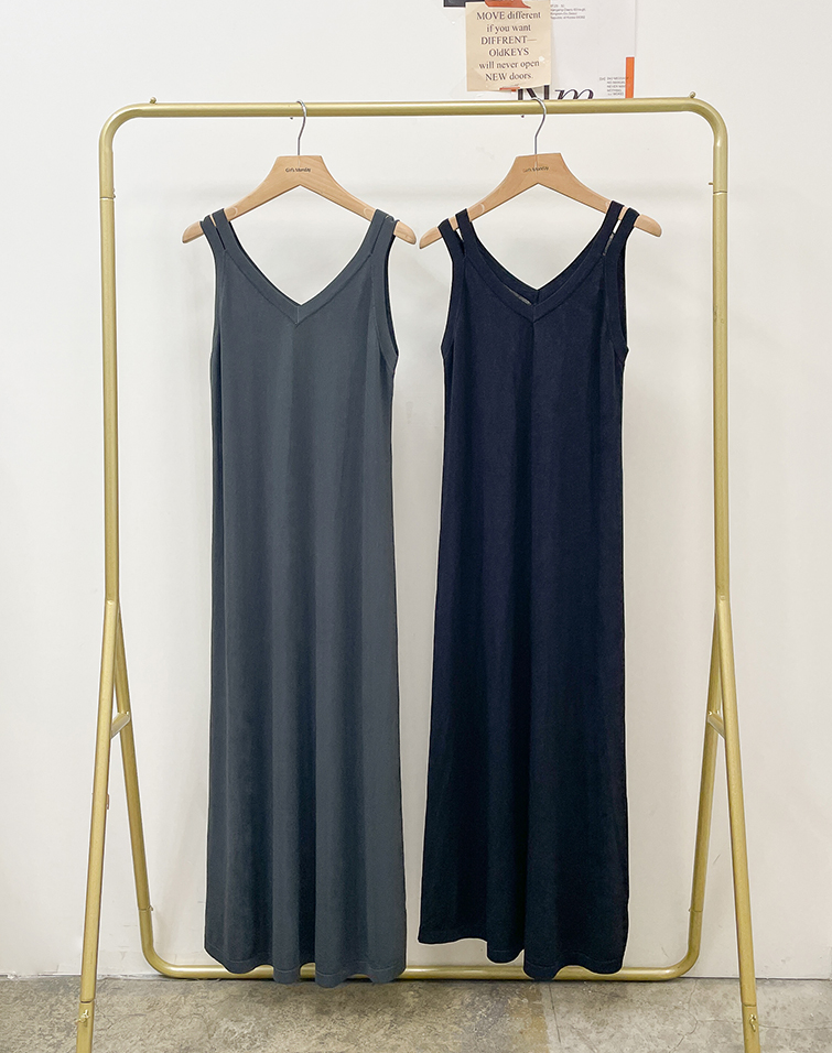 V-NECK TANK DRESS WITH DOUBLE STRAP DETAIL