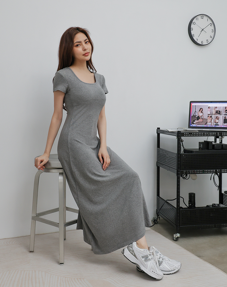 SOLID U-NECK COTTON BRATOP MAXI DRESS