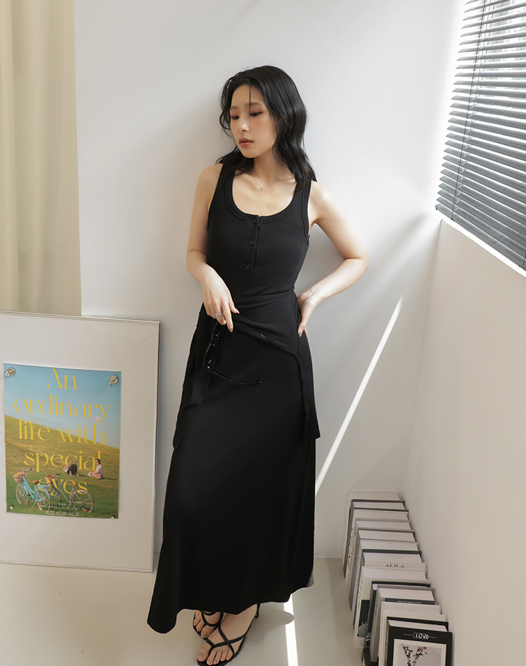 MIT CASUAL DRAWSTRING WAIST LONG DRESS