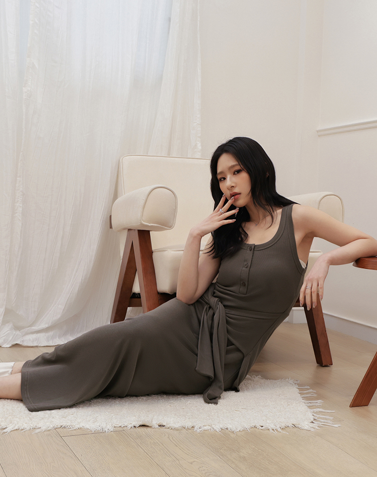MIT CASUAL DRAWSTRING WAIST LONG DRESS