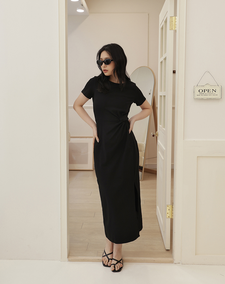 ELEGANT TWIST WAIST LONG DRESS
