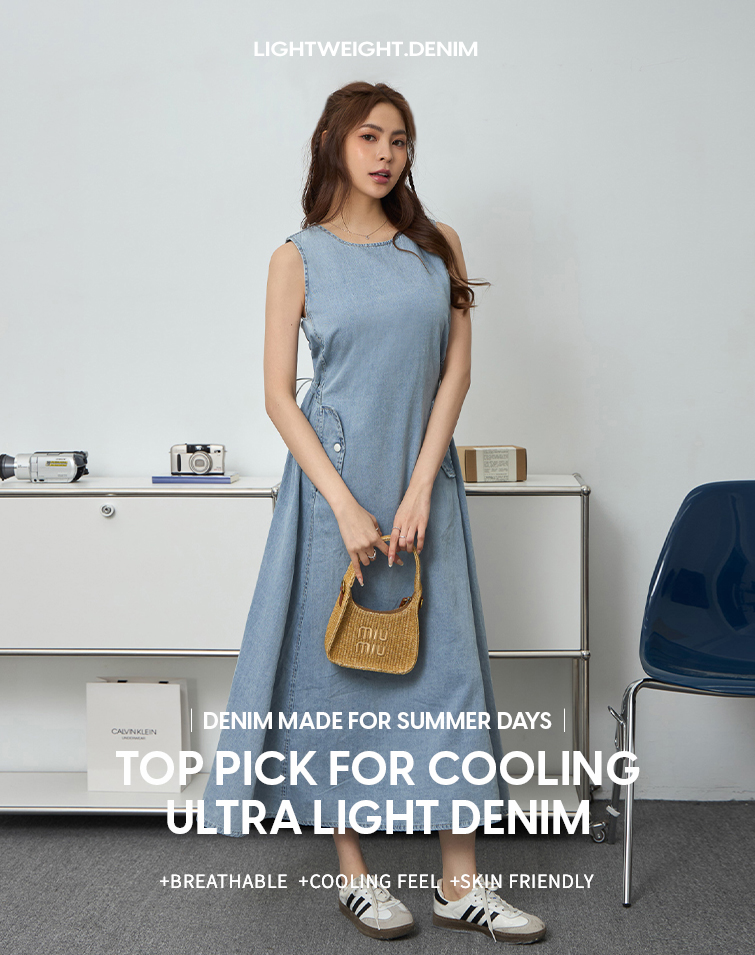 SEAMED STRIPE SIDE POCKET DENIM VEST DRESS