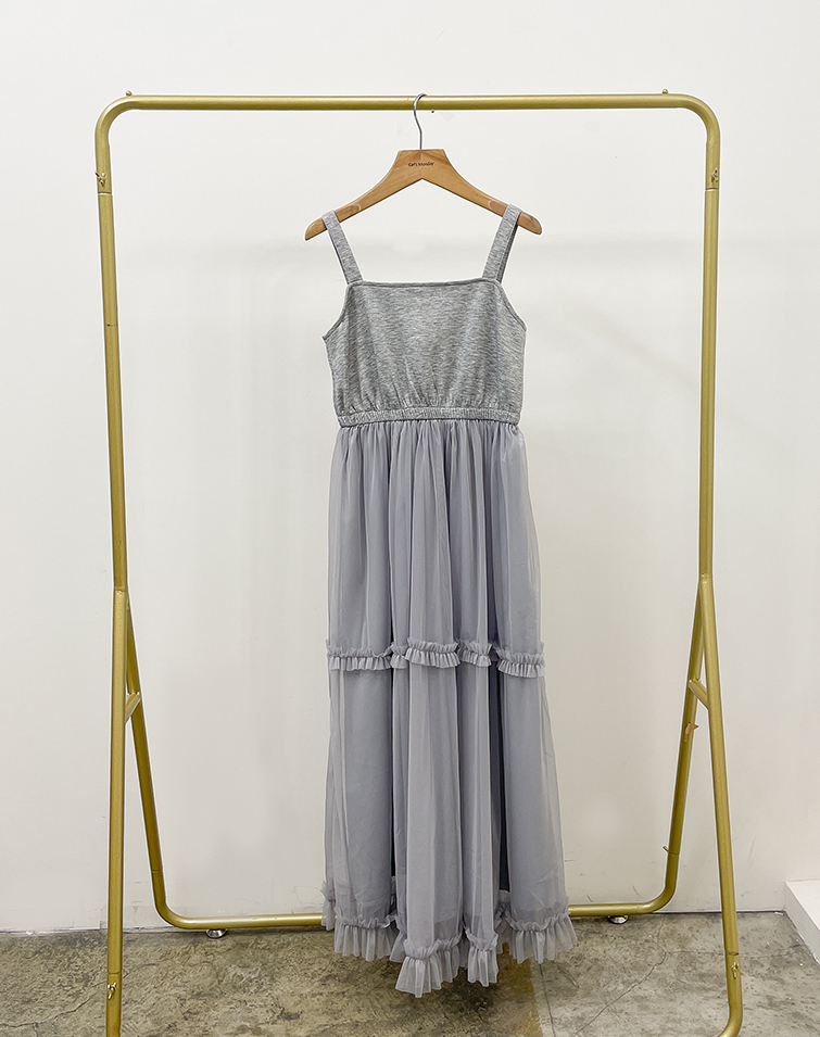 RUFFLE-DETAIL MESH LAYERED DRESS